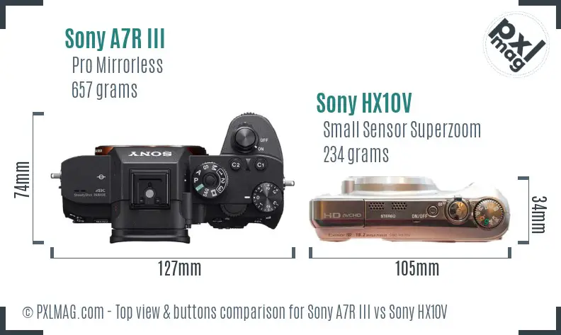 Sony A7R III vs Sony HX10V top view buttons comparison