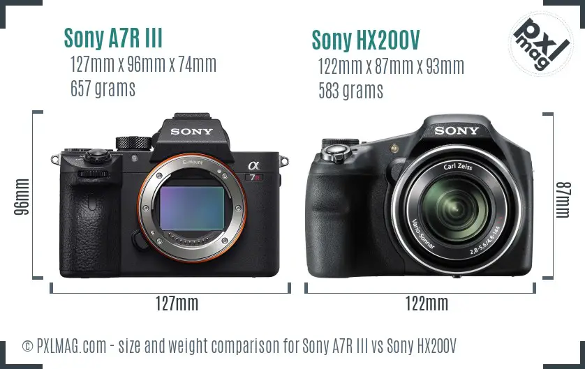 Sony A7R III vs Sony HX200V size comparison