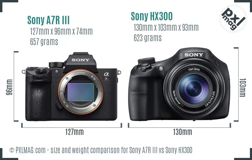 Sony A7R III vs Sony HX300 size comparison