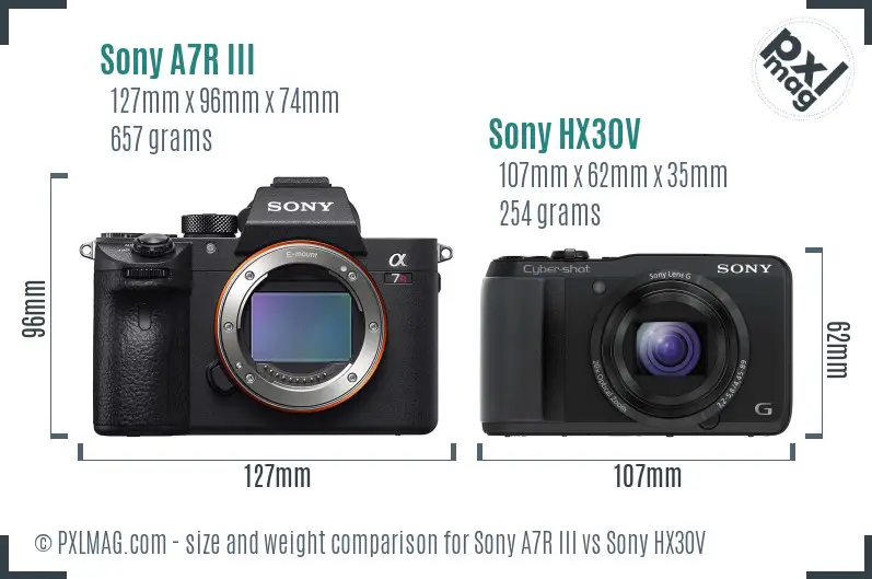 Sony A7R III vs Sony HX30V size comparison