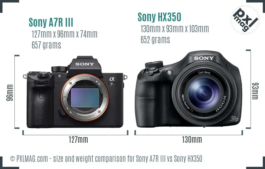Sony A7R III vs Sony HX350 size comparison