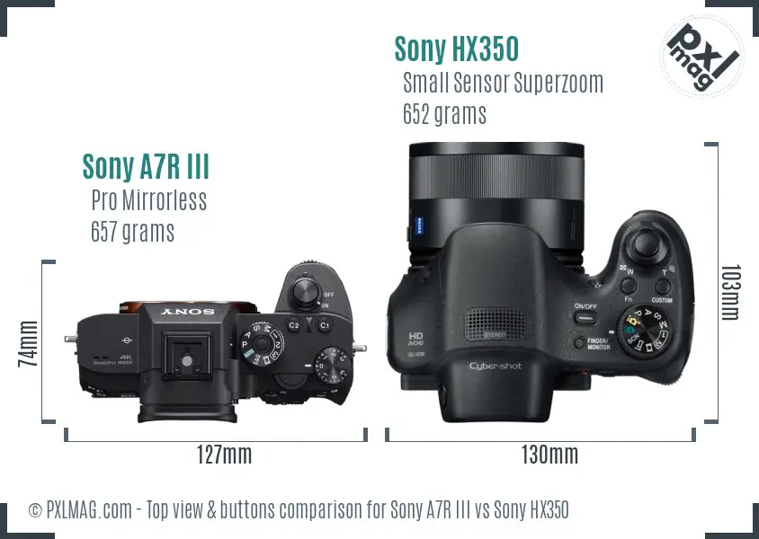 Sony A7R III vs Sony HX350 top view buttons comparison