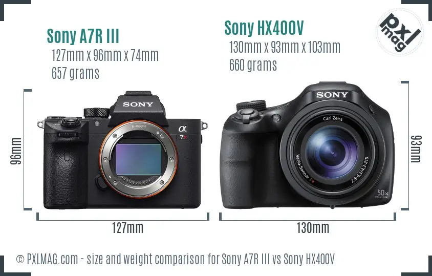 Sony A7R III vs Sony HX400V size comparison