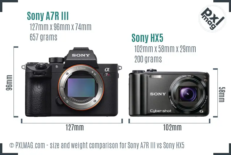 Sony A7R III vs Sony HX5 size comparison