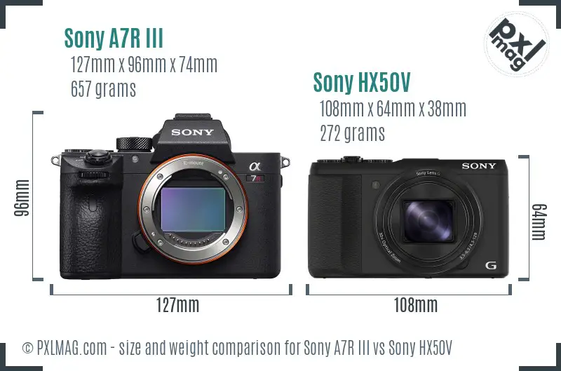 Sony A7R III vs Sony HX50V size comparison