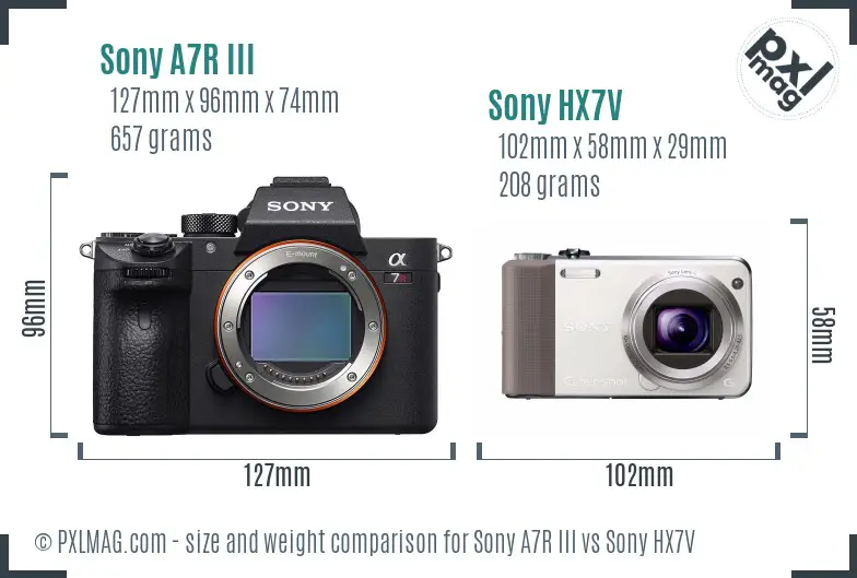 Sony A7R III vs Sony HX7V size comparison