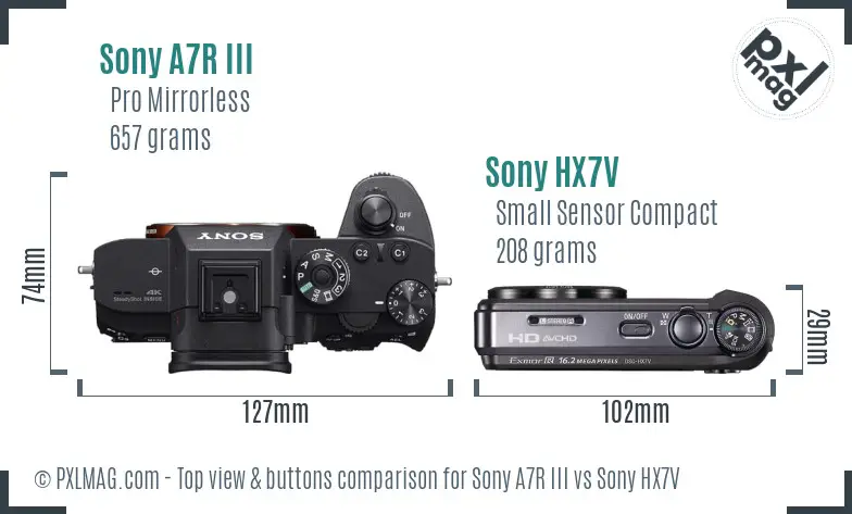 Sony A7R III vs Sony HX7V top view buttons comparison