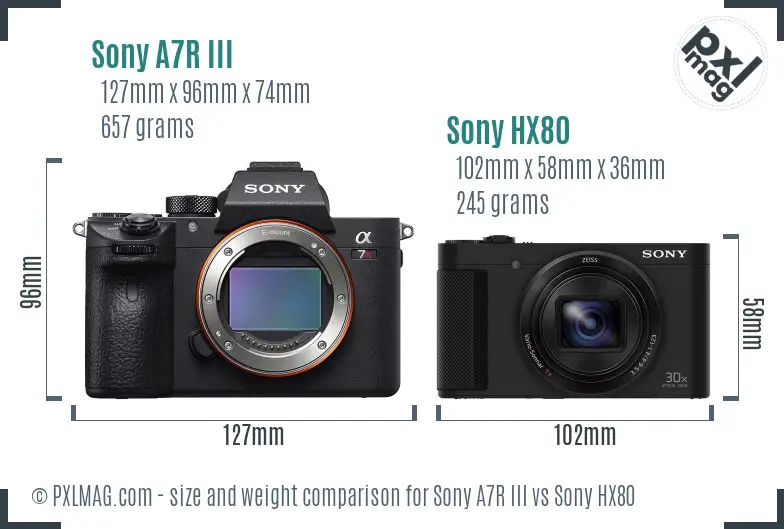 Sony A7R III vs Sony HX80 size comparison