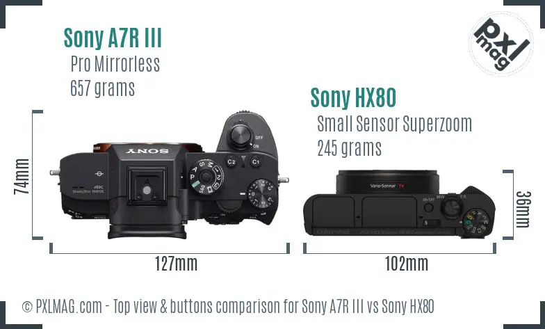 Sony A7R III vs Sony HX80 top view buttons comparison