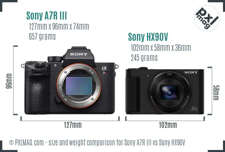 Sony A7R III vs Sony HX90V size comparison