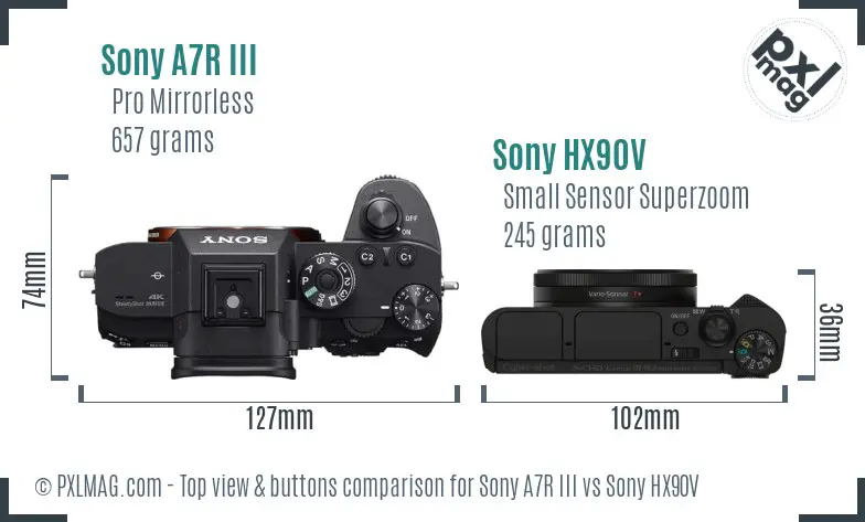 Sony A7R III vs Sony HX90V top view buttons comparison