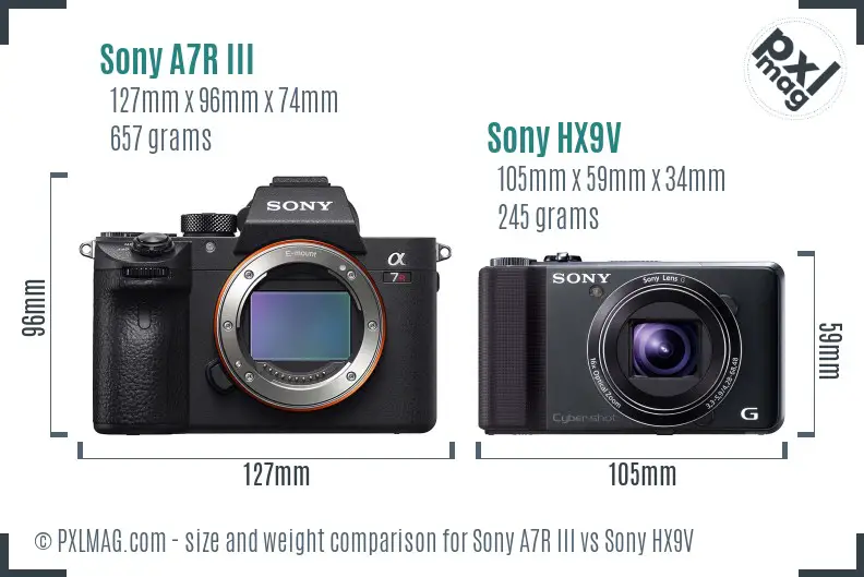 Sony A7R III vs Sony HX9V size comparison