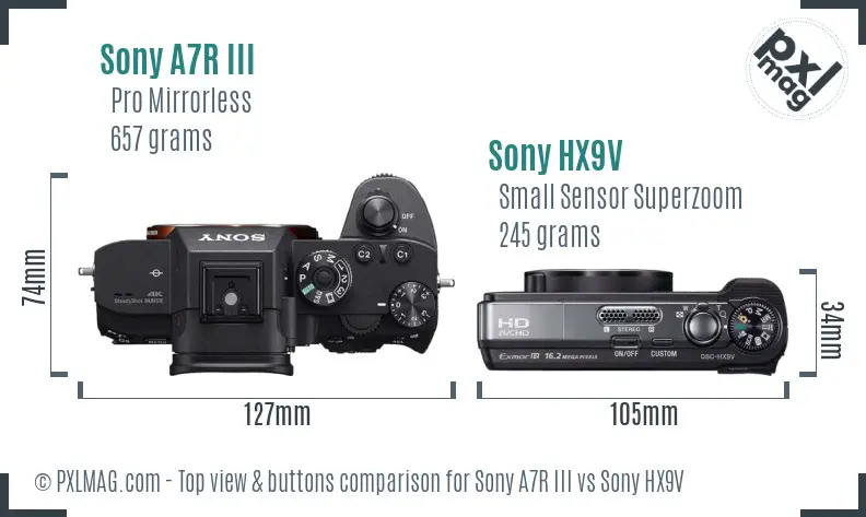 Sony A7R III vs Sony HX9V top view buttons comparison