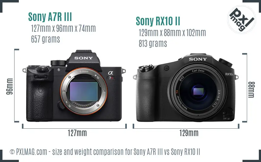 Sony A7R III vs Sony RX10 II size comparison