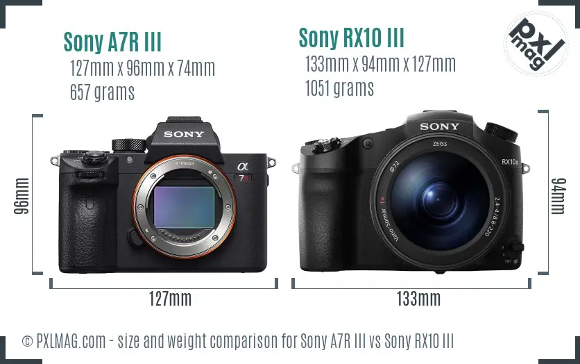 Sony A7R III vs Sony RX10 III size comparison