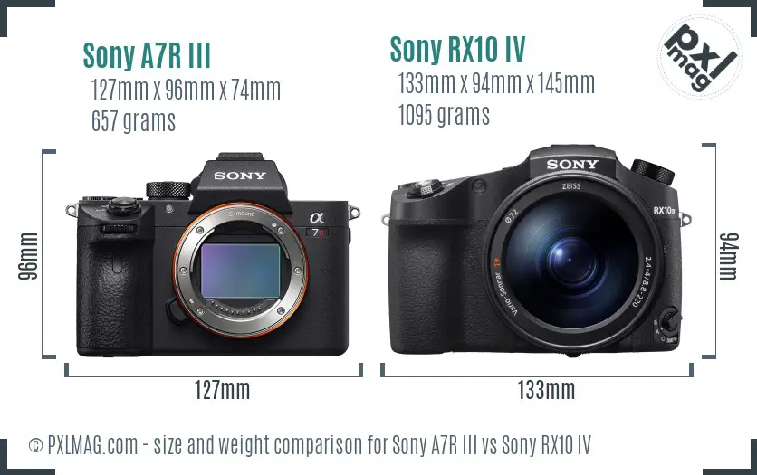 Sony A7R III vs Sony RX10 IV size comparison