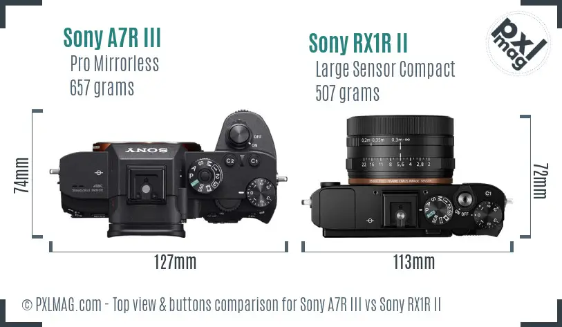 Sony A7R III vs Sony RX1R II top view buttons comparison