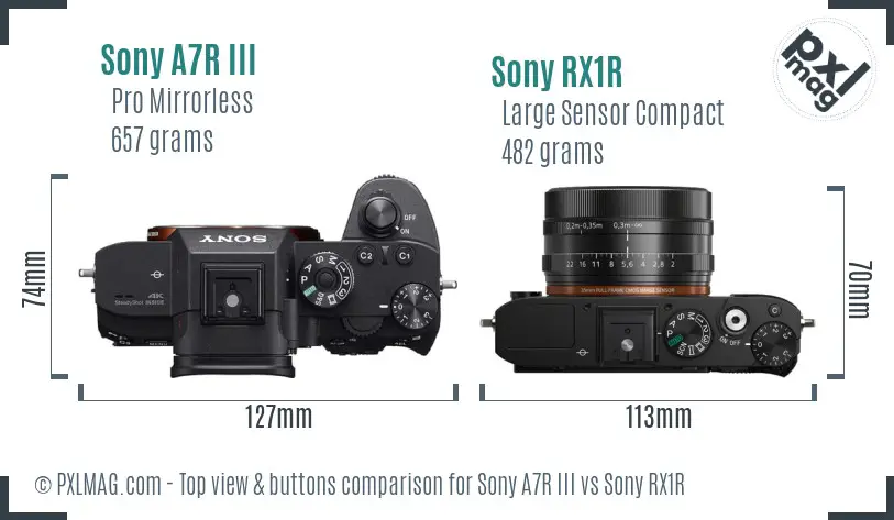 Sony A7R III vs Sony RX1R top view buttons comparison