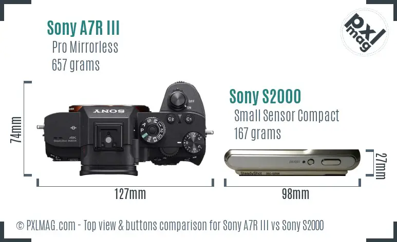 Sony A7R III vs Sony S2000 top view buttons comparison