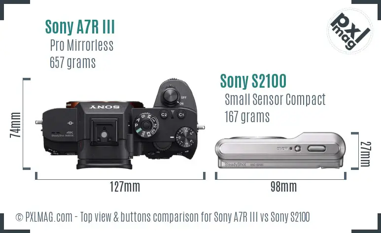 Sony A7R III vs Sony S2100 top view buttons comparison