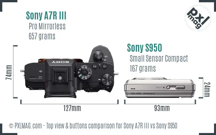 Sony A7R III vs Sony S950 top view buttons comparison