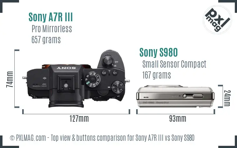 Sony A7R III vs Sony S980 top view buttons comparison