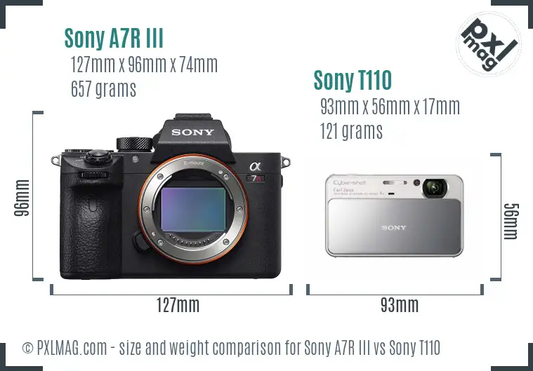 Sony A7R III vs Sony T110 size comparison