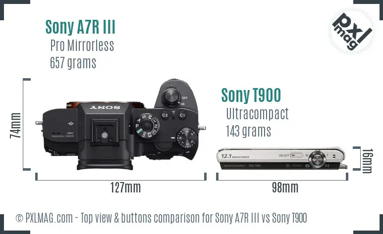 Sony A7R III vs Sony T900 top view buttons comparison
