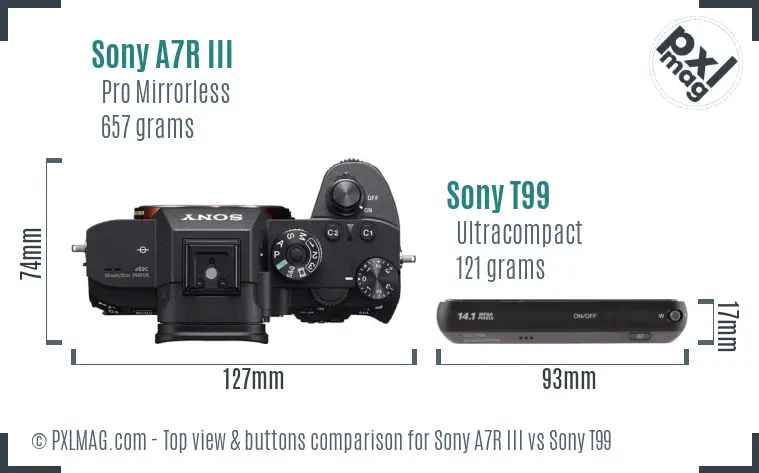 Sony A7R III vs Sony T99 top view buttons comparison
