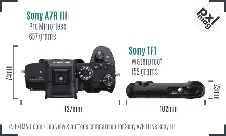 Sony A7R III vs Sony TF1 top view buttons comparison