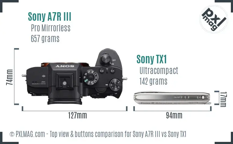 Sony A7R III vs Sony TX1 top view buttons comparison