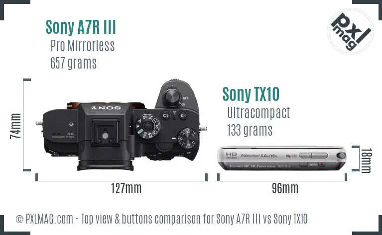 Sony A7R III vs Sony TX10 top view buttons comparison