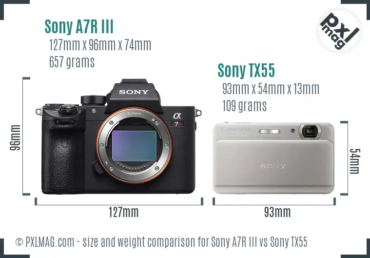 Sony A7R III vs Sony TX55 size comparison
