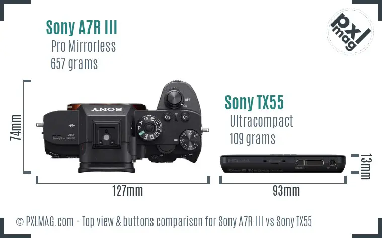 Sony A7R III vs Sony TX55 top view buttons comparison