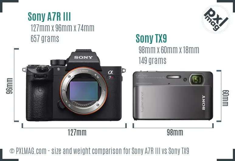 Sony A7R III vs Sony TX9 size comparison
