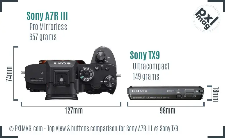 Sony A7R III vs Sony TX9 top view buttons comparison