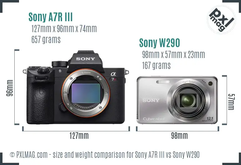 Sony A7R III vs Sony W290 size comparison