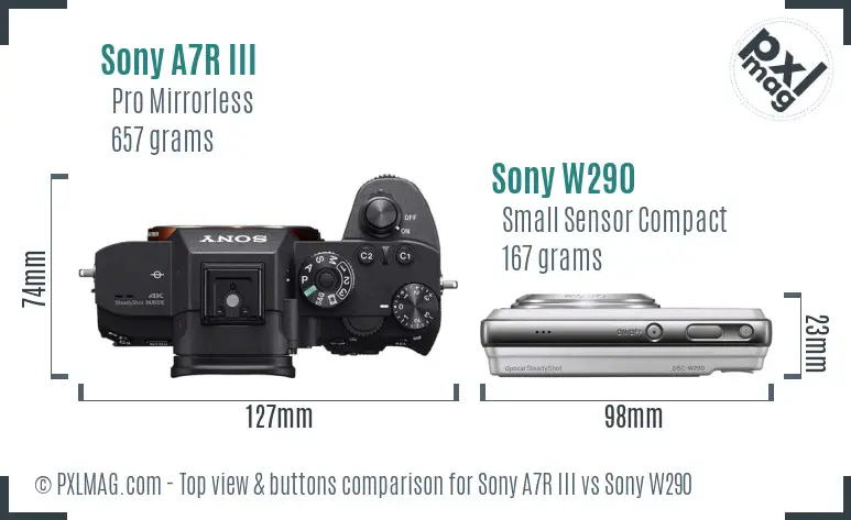 Sony A7R III vs Sony W290 top view buttons comparison
