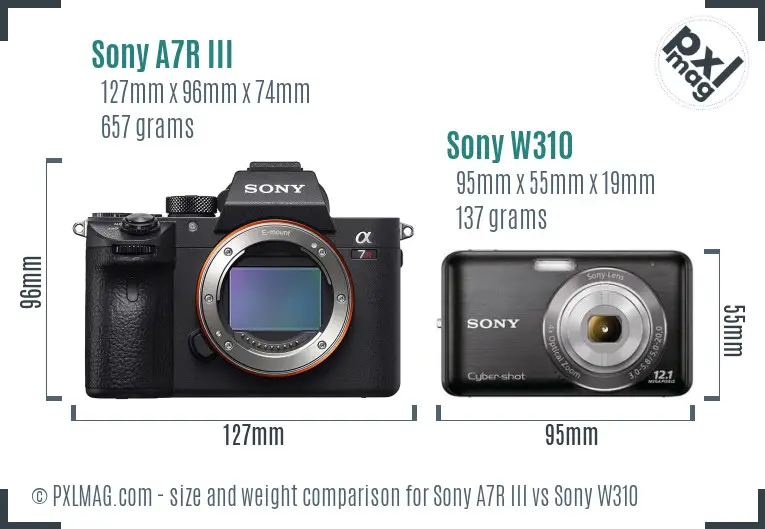 Sony A7R III vs Sony W310 size comparison