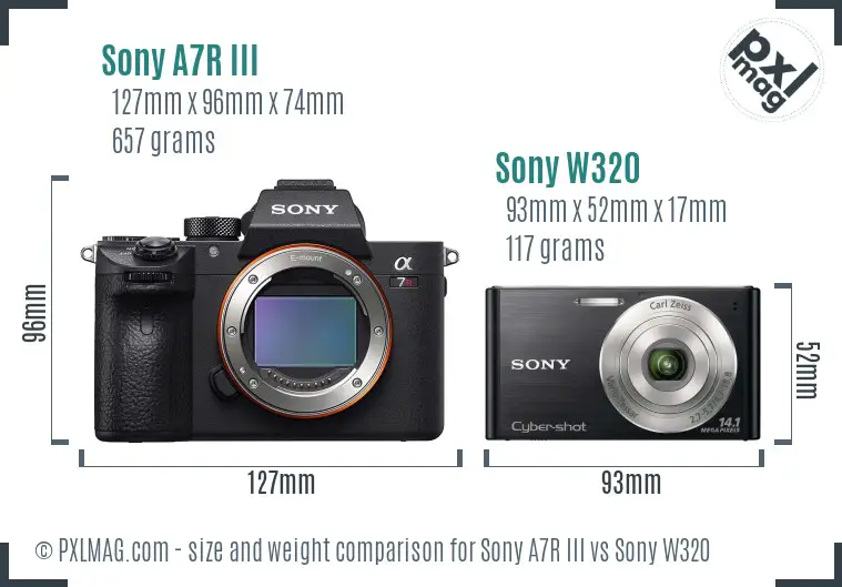 Sony A7R III vs Sony W320 size comparison