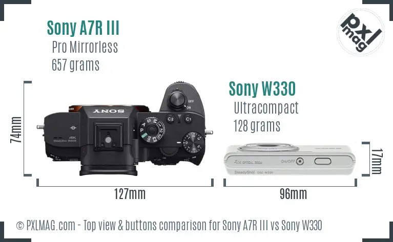 Sony A7R III vs Sony W330 top view buttons comparison