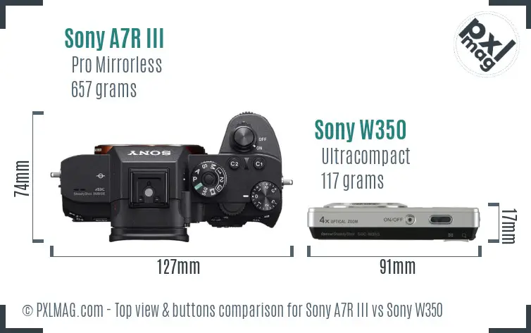 Sony A7R III vs Sony W350 top view buttons comparison