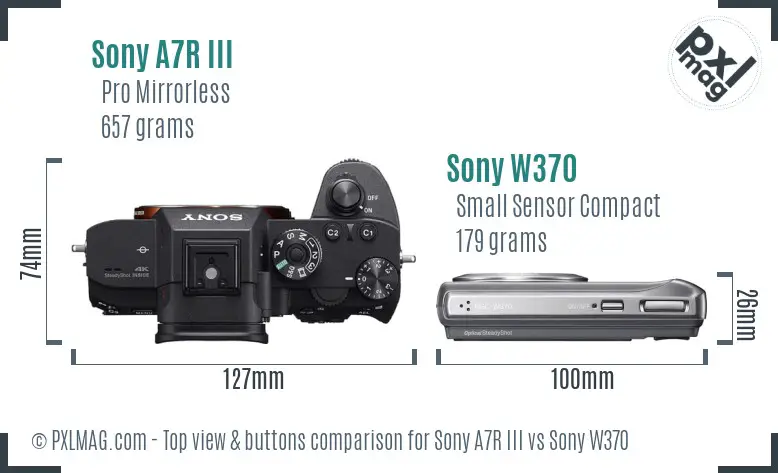 Sony A7R III vs Sony W370 top view buttons comparison