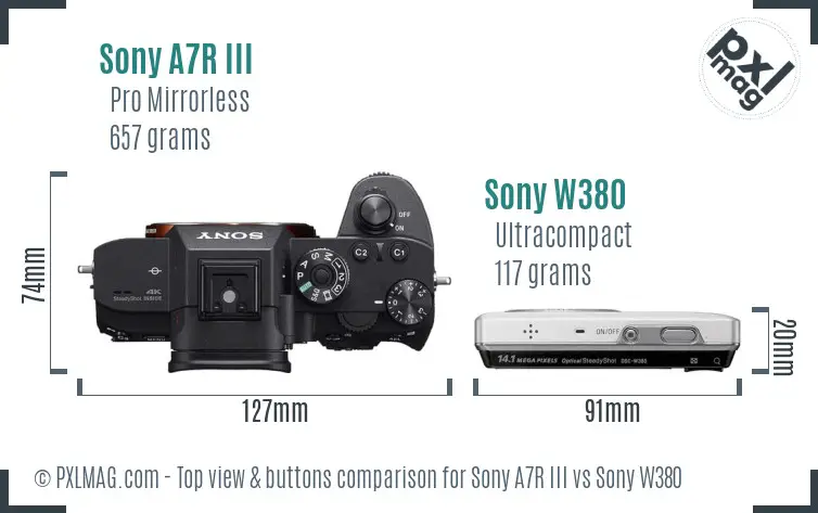 Sony A7R III vs Sony W380 top view buttons comparison
