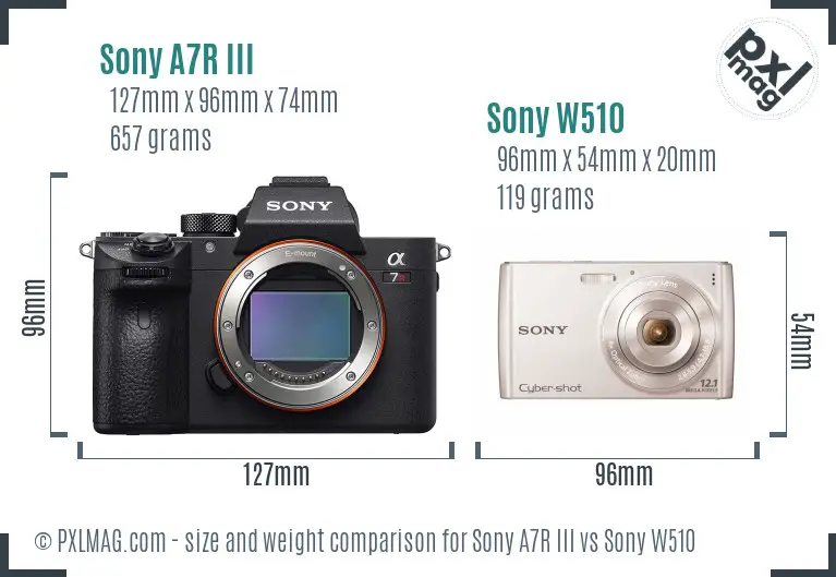 Sony A7R III vs Sony W510 size comparison