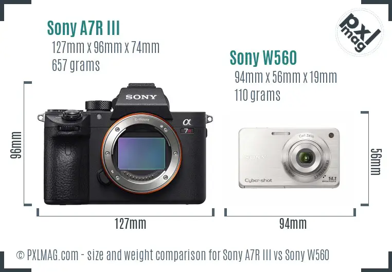 Sony A7R III vs Sony W560 size comparison