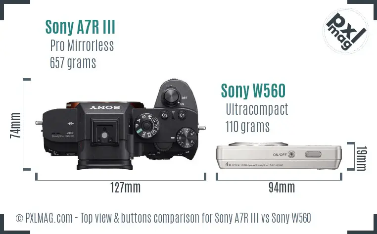 Sony A7R III vs Sony W560 top view buttons comparison