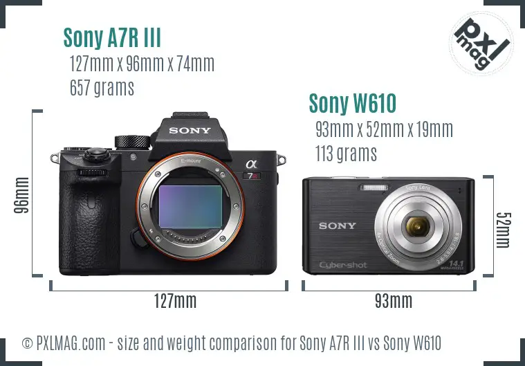 Sony A7R III vs Sony W610 size comparison