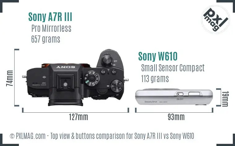 Sony A7R III vs Sony W610 top view buttons comparison