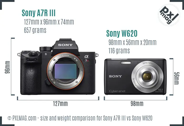 Sony A7R III vs Sony W620 size comparison